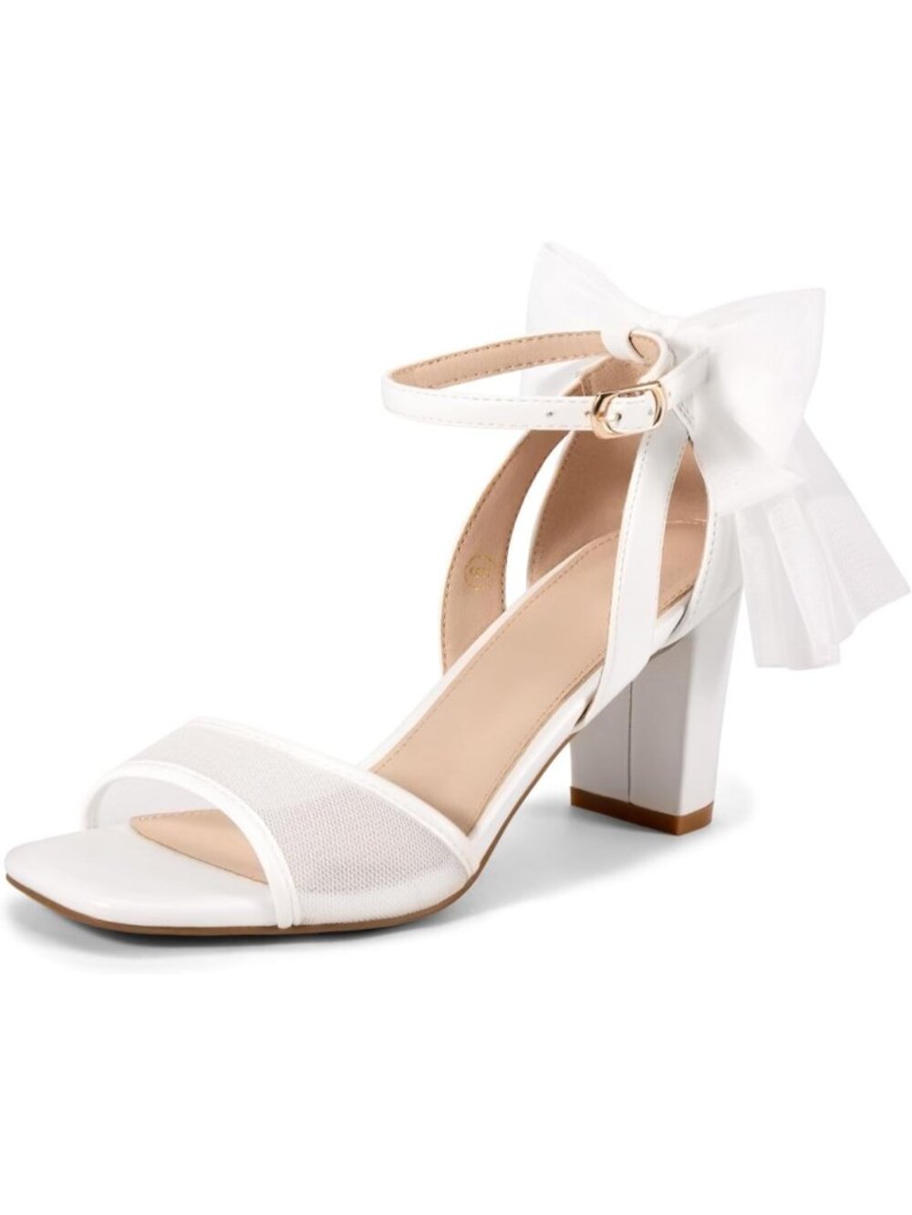 🆕Women's White Mesh Bow Tie Heeled Sandals One Strap Satin Dress Wedding Shoes